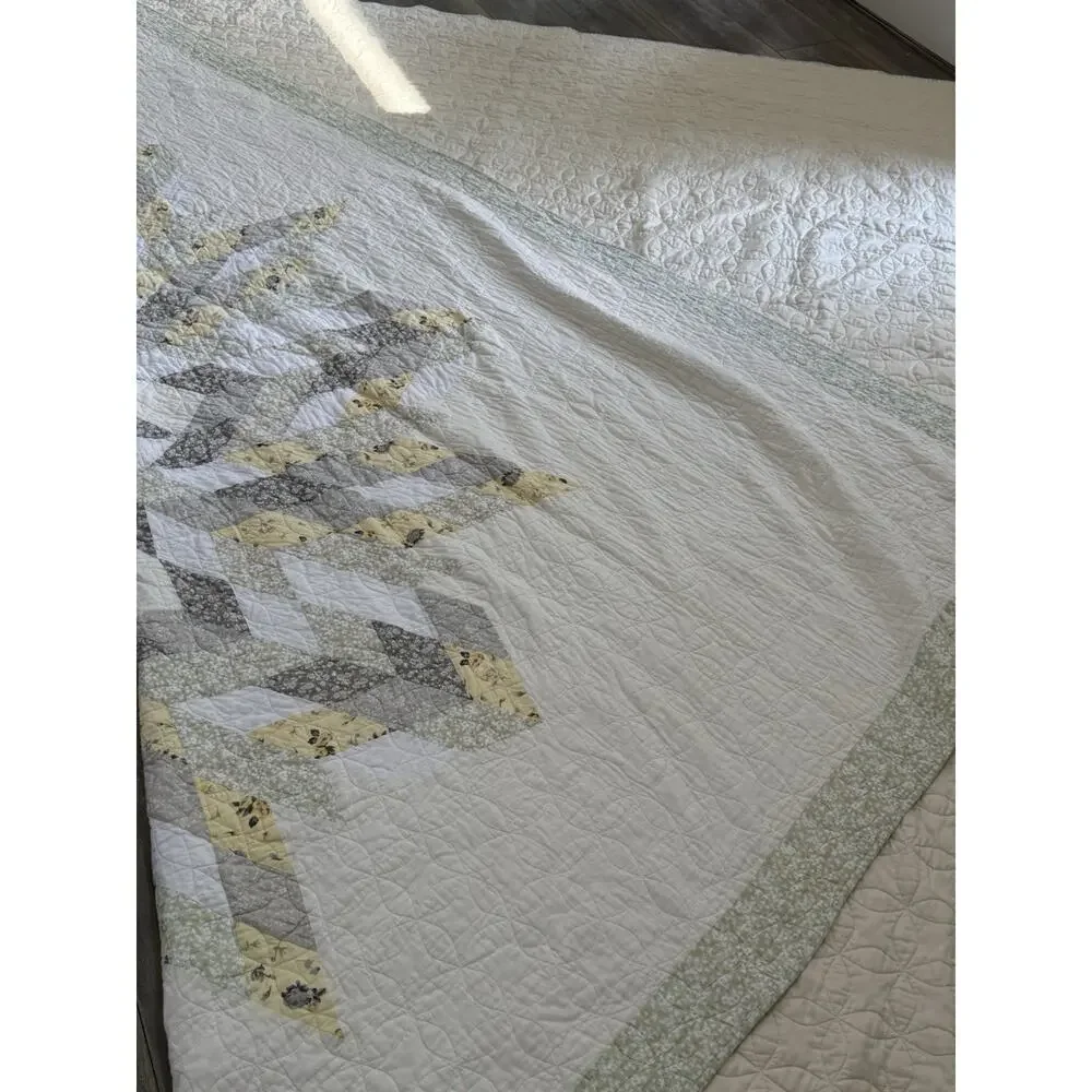 Martha Stewart Star Quilt King Size Cotton Quilt Yellow White (2) Shams Cottage